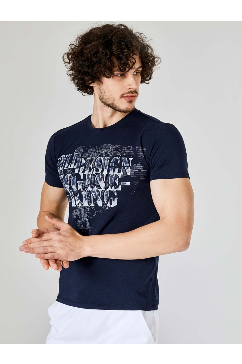 Мъжка тъмносиня тениска с надпис 501197 INDIGO Fashion