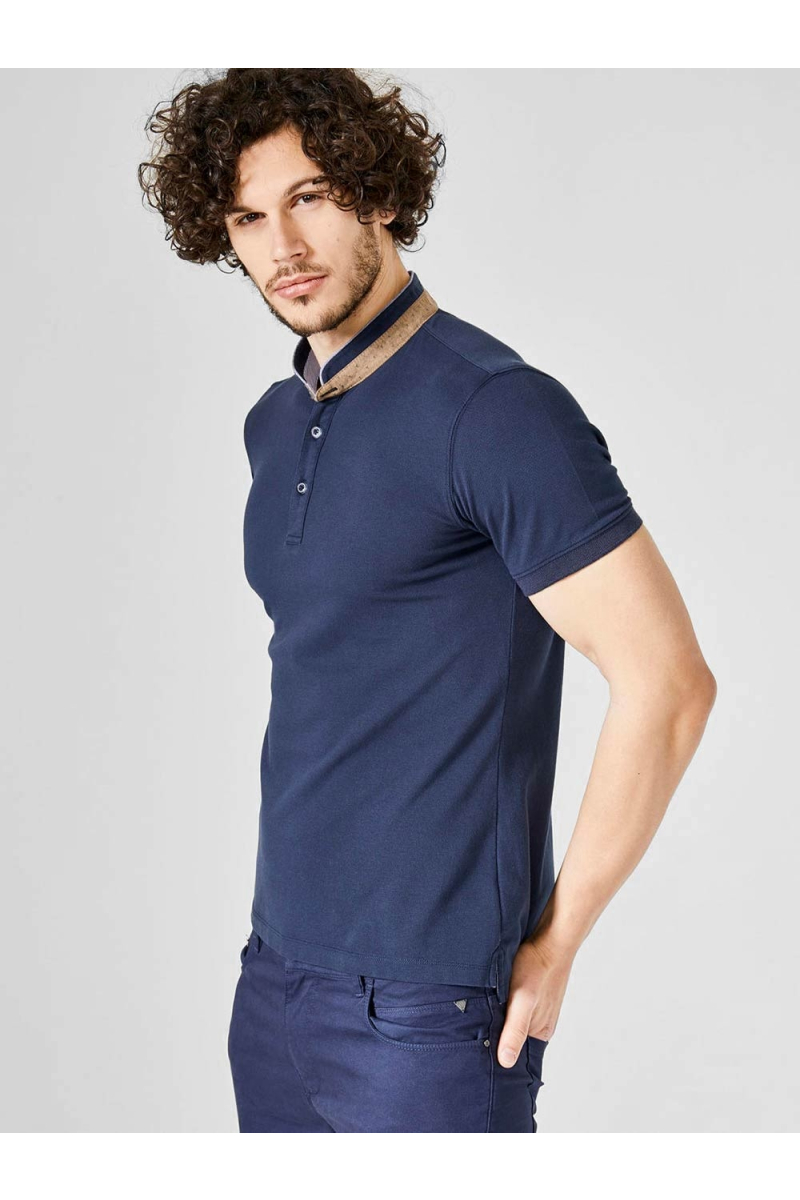 Мъжка тъмно синя блуза със "столче" яка 501191 INDIGO Fashion