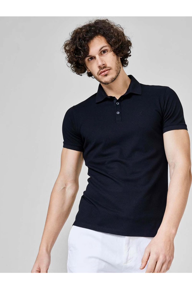 Мъжка черна блуза с класическа яка и копчета 501241 INDIGO Fashion