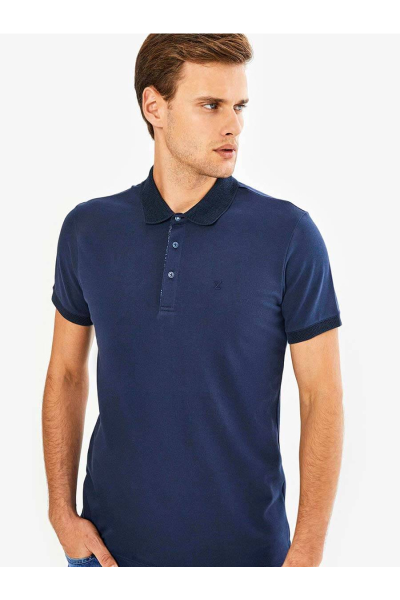 Мъжка памучна блуза с къс ръкав - тъмносиня 501365 INDIGO Fashion