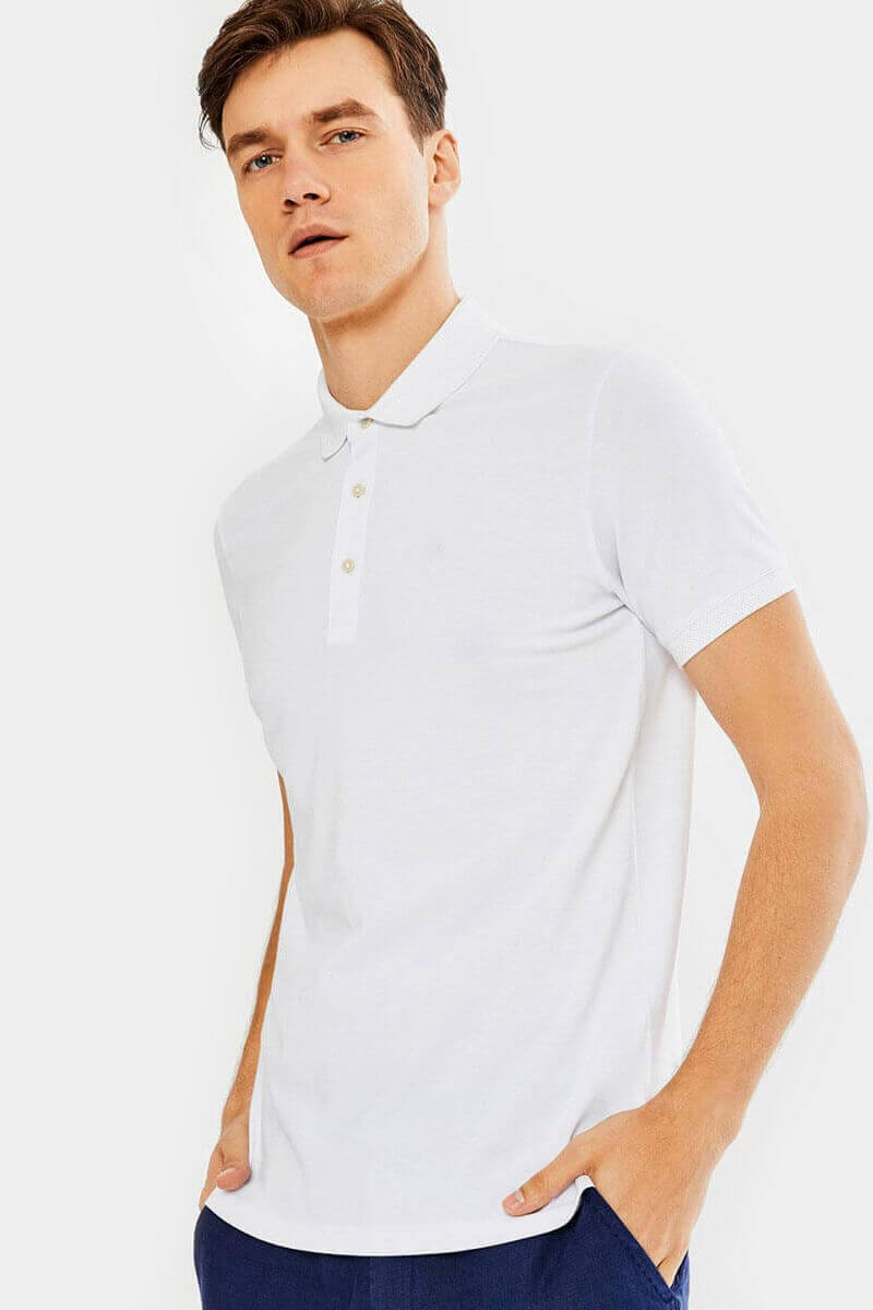 Мъжка памучна блуза с къс ръкав - бяла 501365 INDIGO Fashion