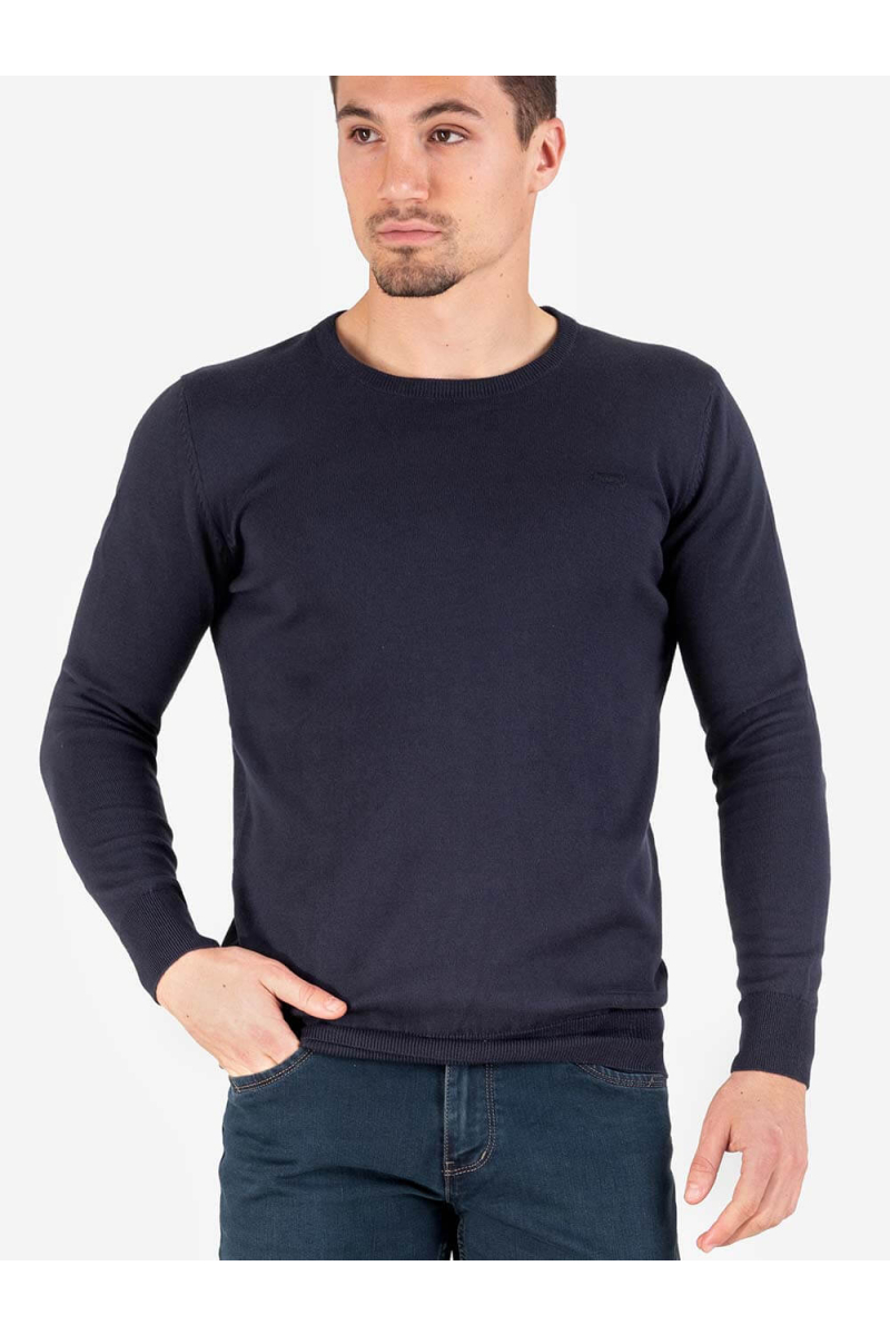 Мъжки тъмносин пуловер с бродирано лого 468 INDIGO Fashion