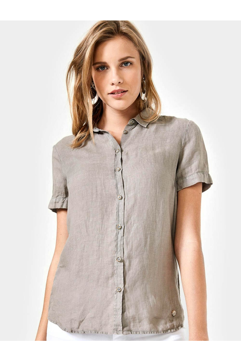 Спортно-елегантна дамска ленена риза - тъмнобежова 750534 INDIGO Fashion