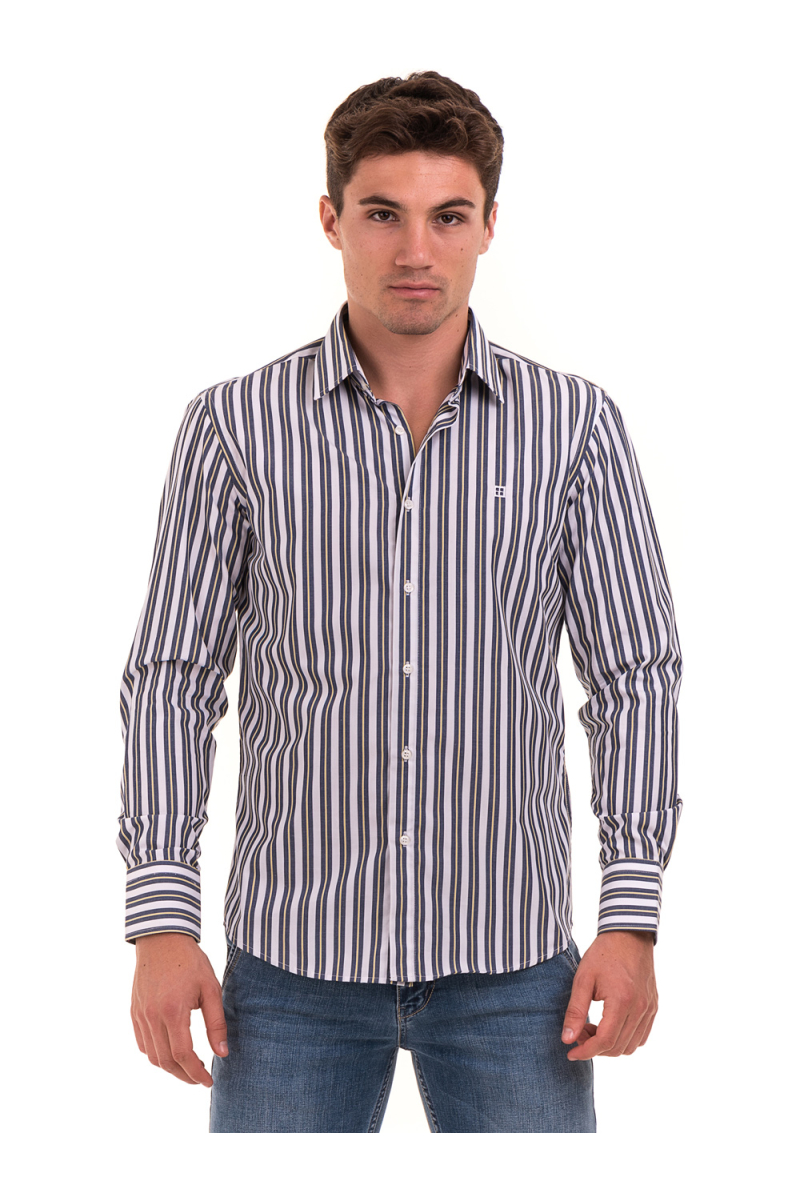 Вталена мъжка раирана риза AVVA 2615 - синя