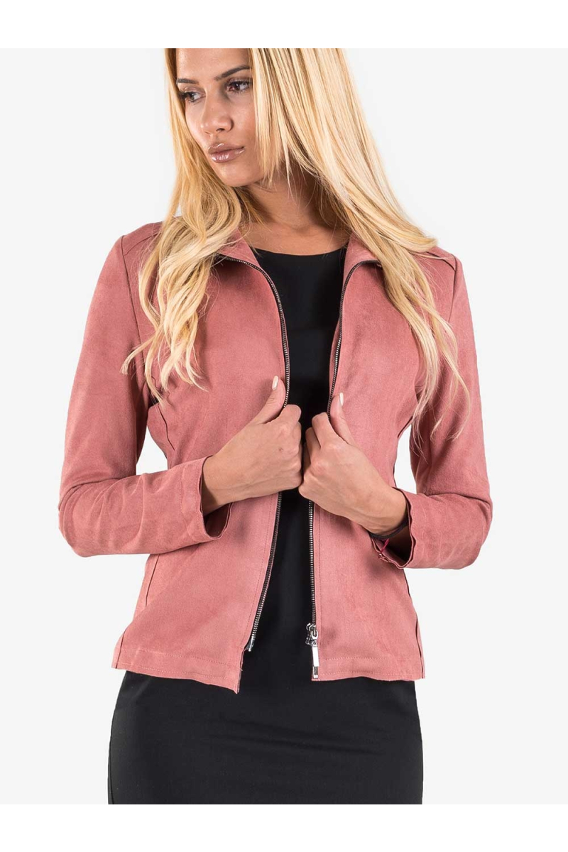 Дамско късо яке с цип - розово 26048 INDIGO Fashion