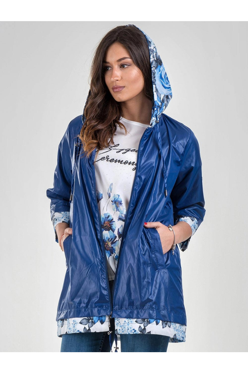 Пролетно-есенно дамско синьо яке с качулка 290236 INDIGO Fashion