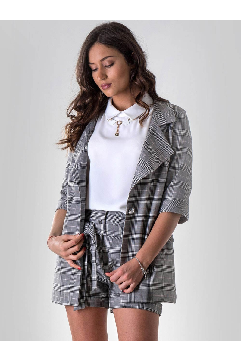 Сиво дамско сако на каре S4015 INDIGO Fashion