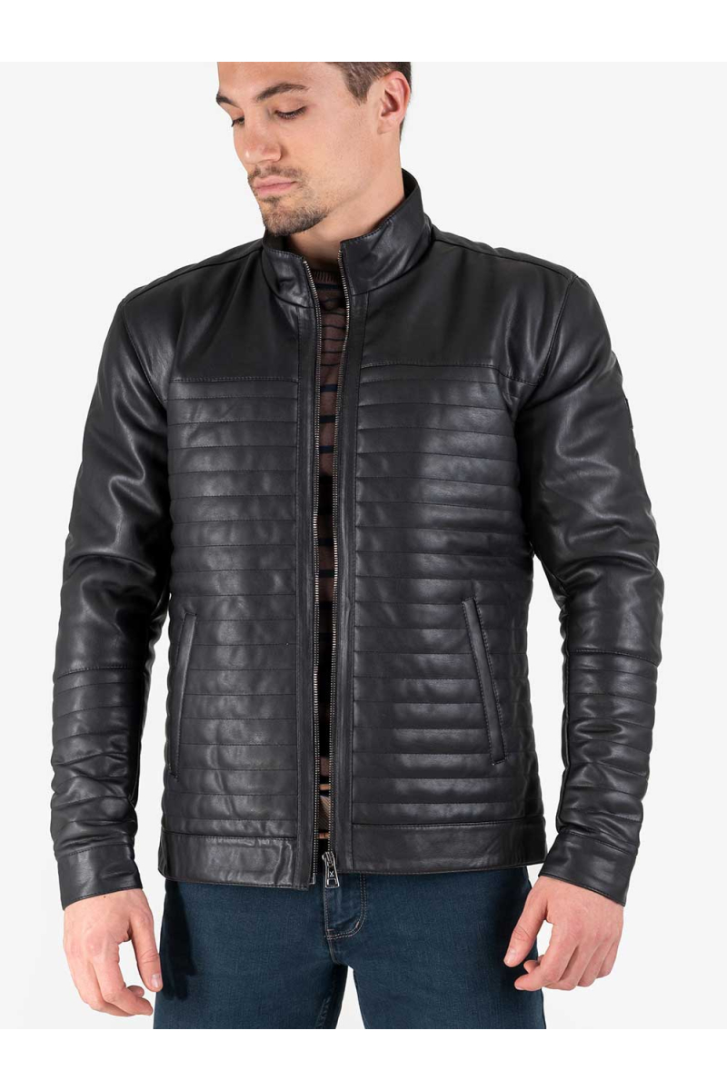 Мъжко черно яке от еко кожа 190367 INDIGO Fashion