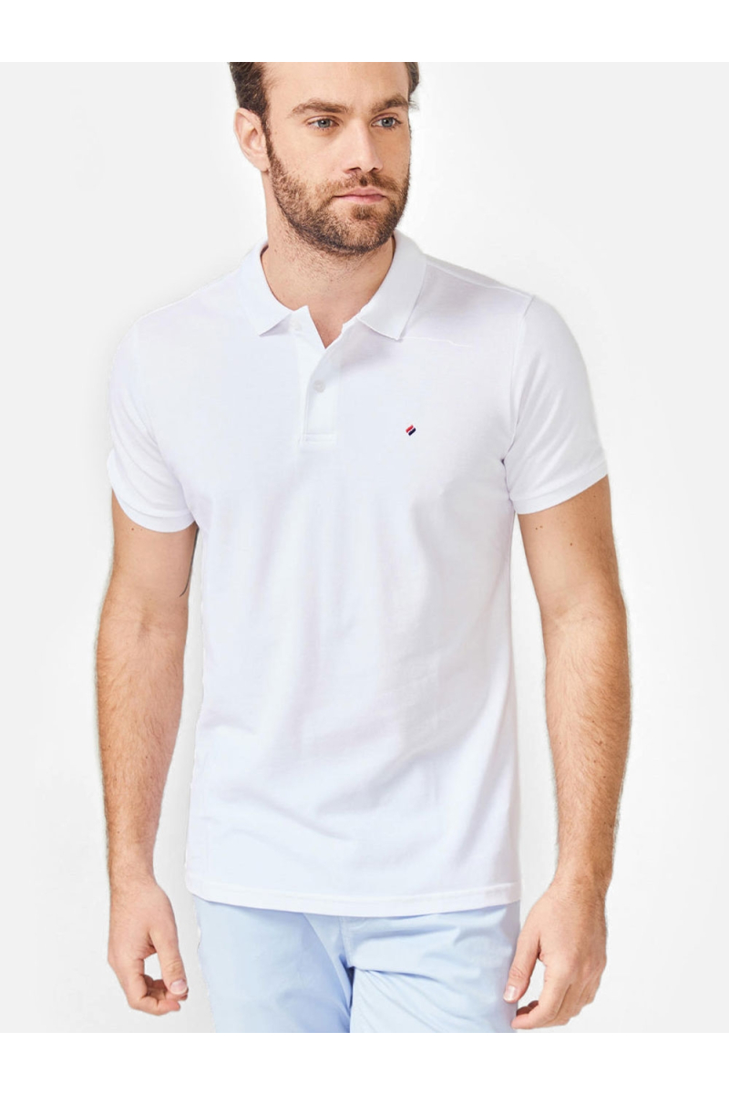 Памучна бяла мъжка блуза с яка и лого B24958 INDIGO Fashion