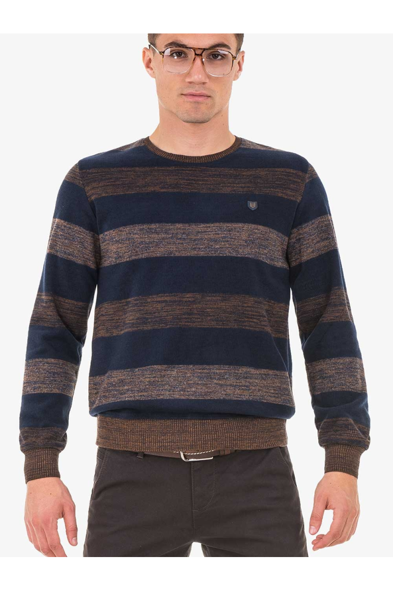 Мъжки пуловер на райе MCL 29360 - кафяв