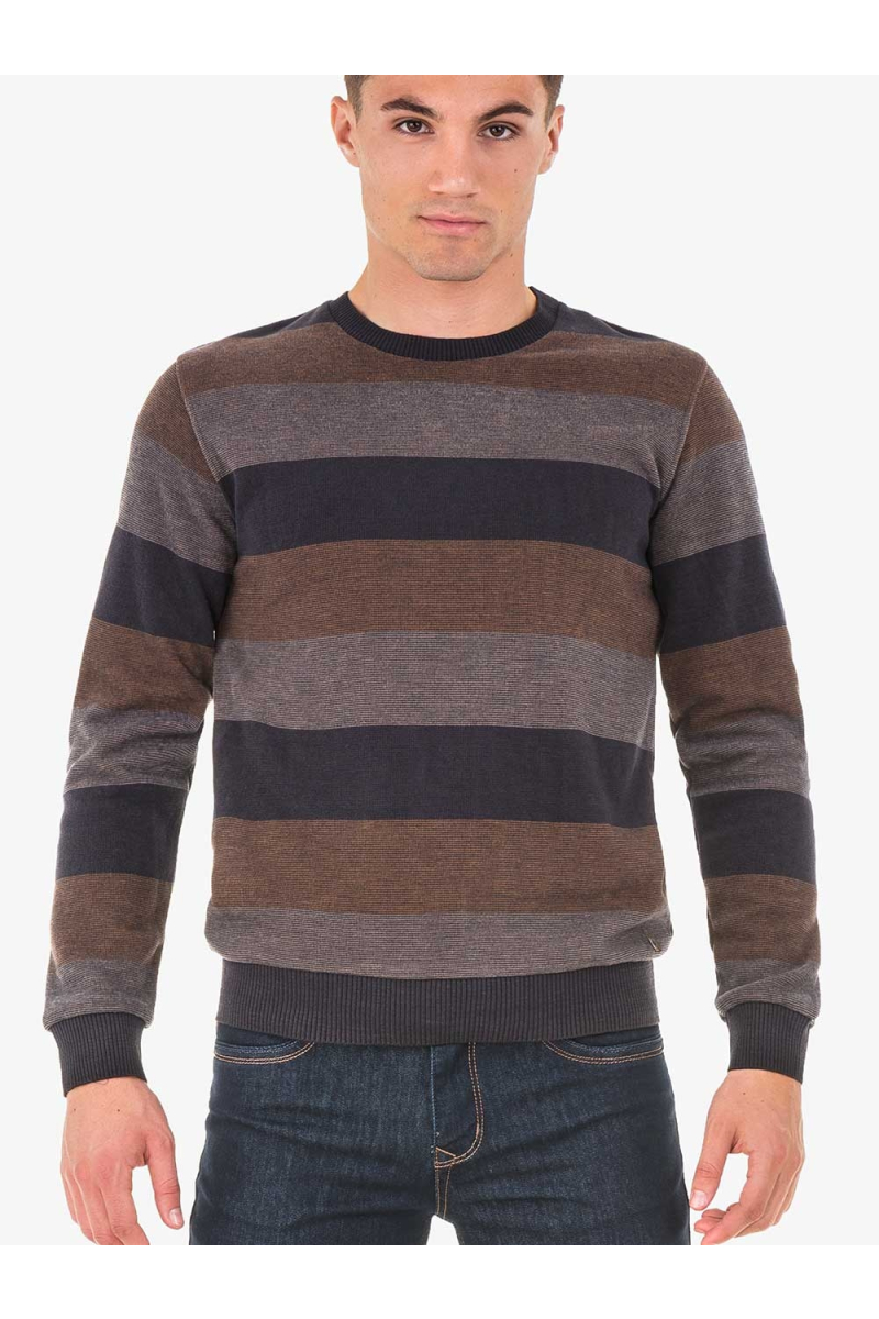 INDIGO Fashion - Мъжки пуловер на райе MCL 29390 - кафяв - Big Size