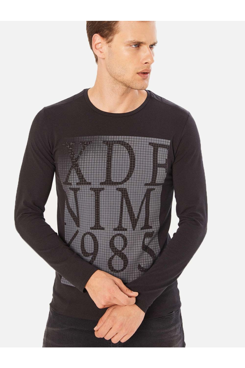 Мъжка блуза с дълъг ръкав и надпис - черна 501336 INDIGO Fashion