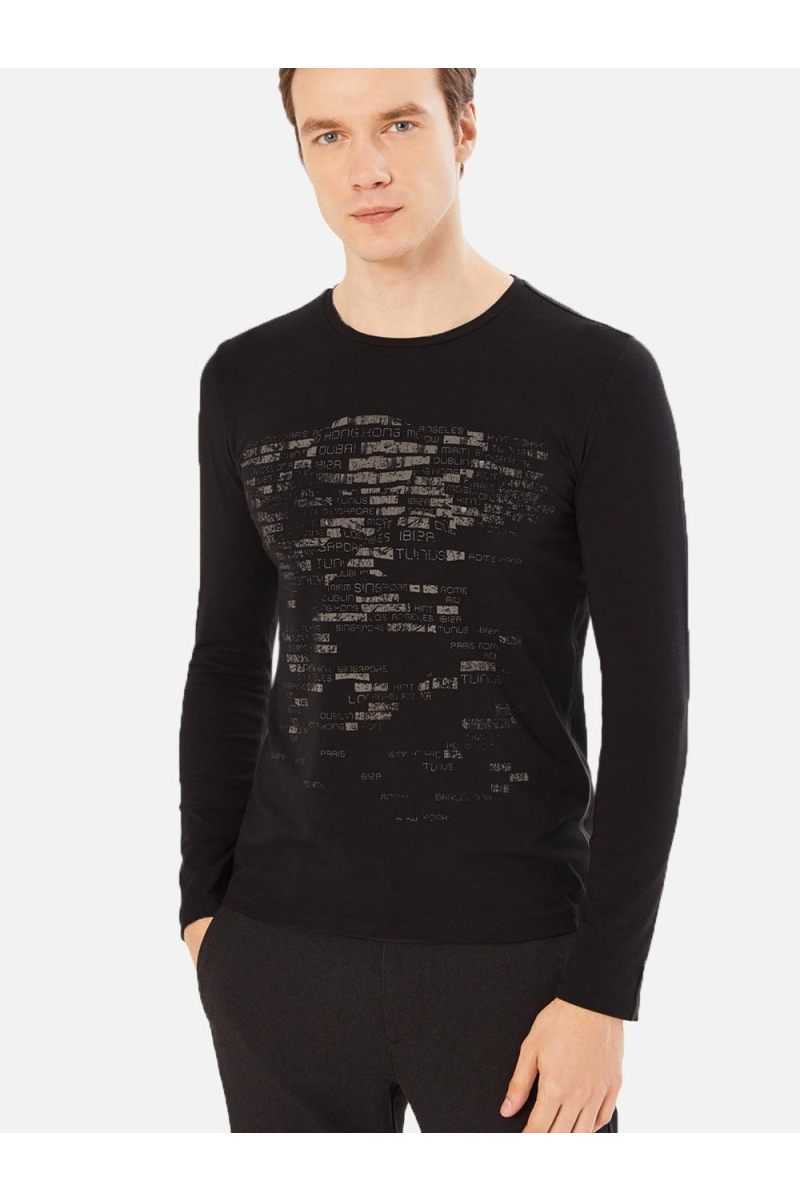 Черна мъжка блуза с щампа и надпис 501362 INDIGO Fashion