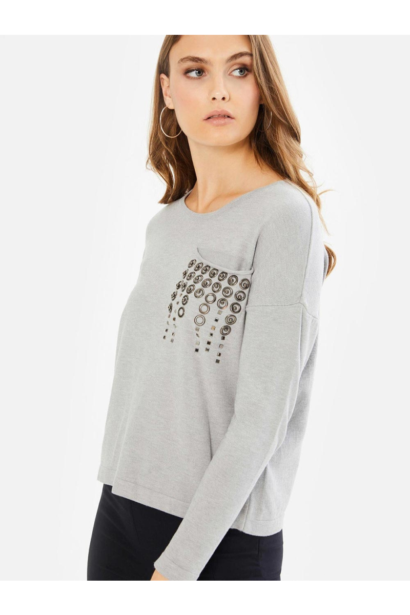 Дамска блуза с капси - сива 850439 INDIGO Fashion