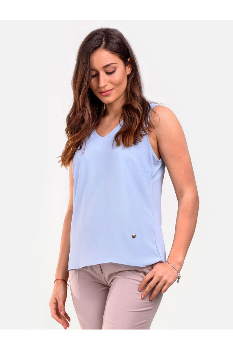 Светлосин елегантен дамски топ с v-образно деколте 2328 INDIGO Fashion