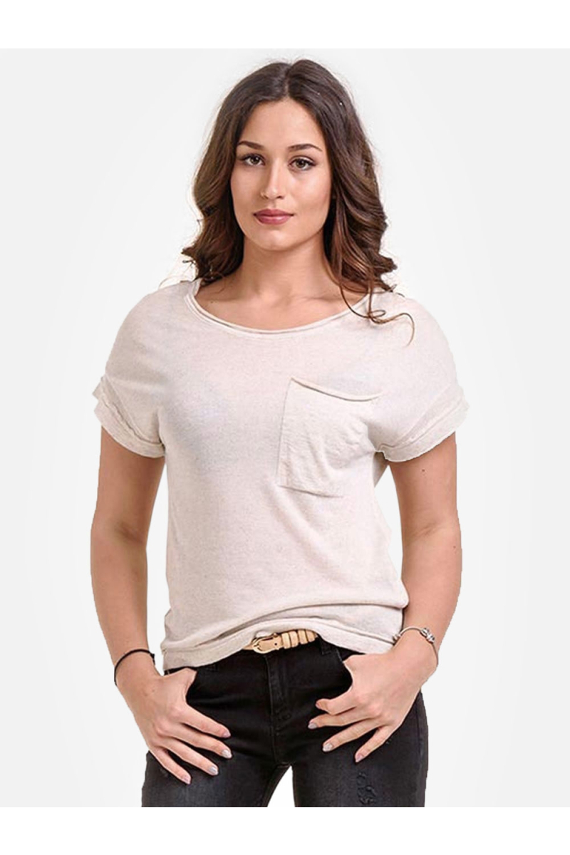 Светлобежова дамска блуза с джоб 850415 INDIGO Fashion