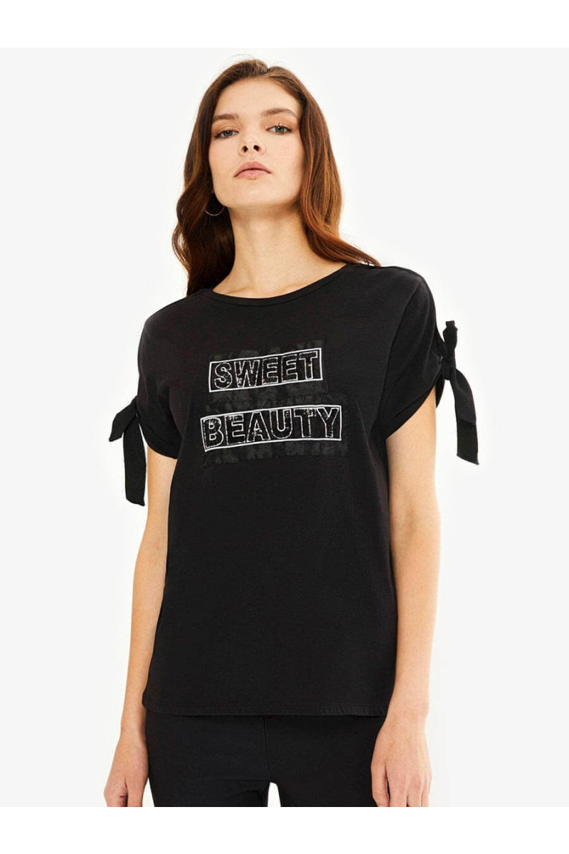 Черна дамска блуза с връзки 601525 INDIGO Fashion