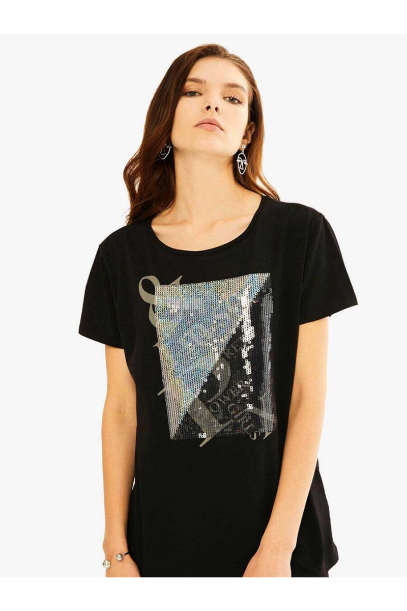 Черна дамска блуза с пайети 601591 INDIGO Fashion