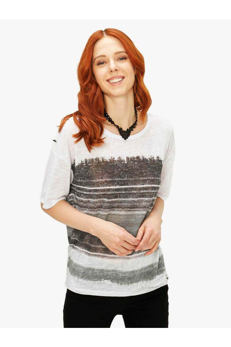 Бяла дамска блуза на райе 601619 INDIGO Fashion