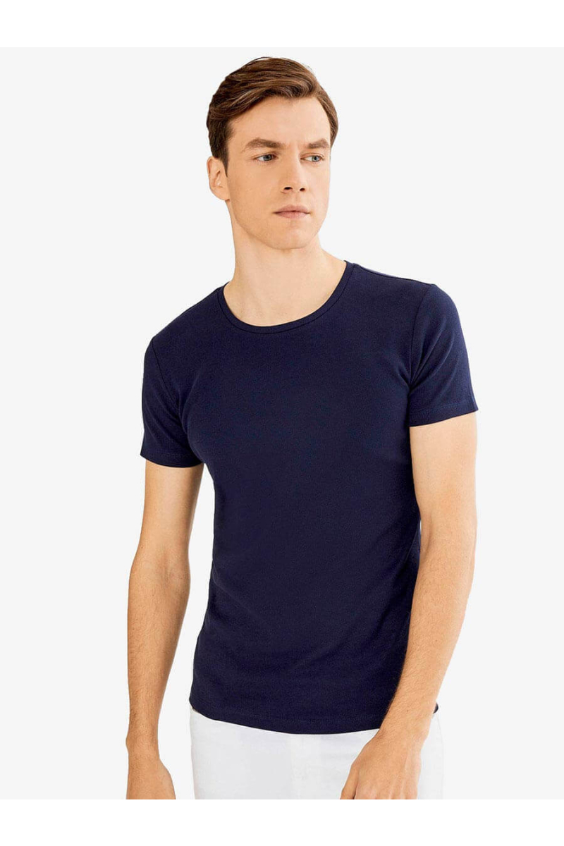 Мъжка тениска от фин рипс - тъмносиня 501368 INDIGO Fashion