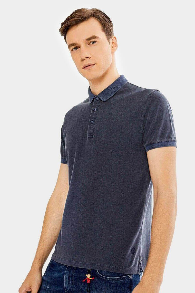 Тъмносиня мъжка блуза с яка 501519 INDIGO Fashion