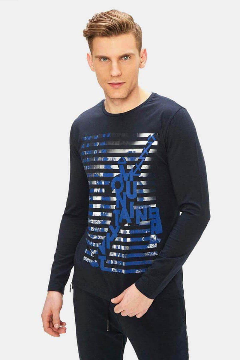 Тъмносиня блуза с щампа на райе 501543 INDIGO Fashion