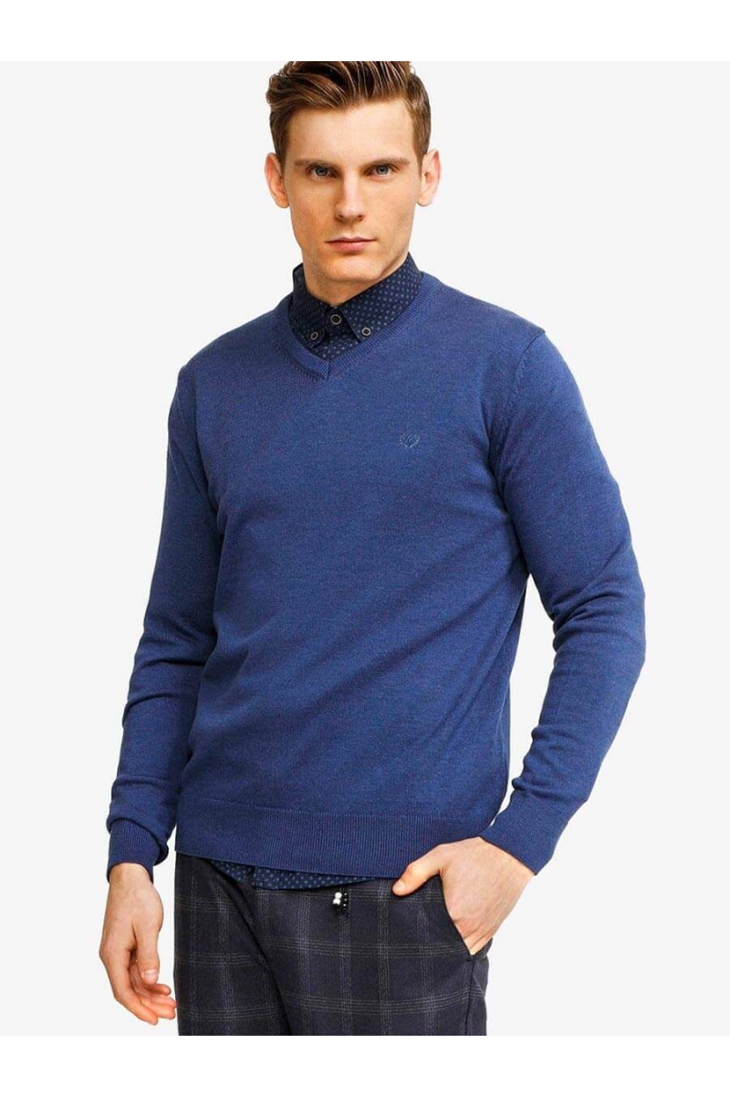 Син мъжки пуловер 33004 INDIGO Fashion