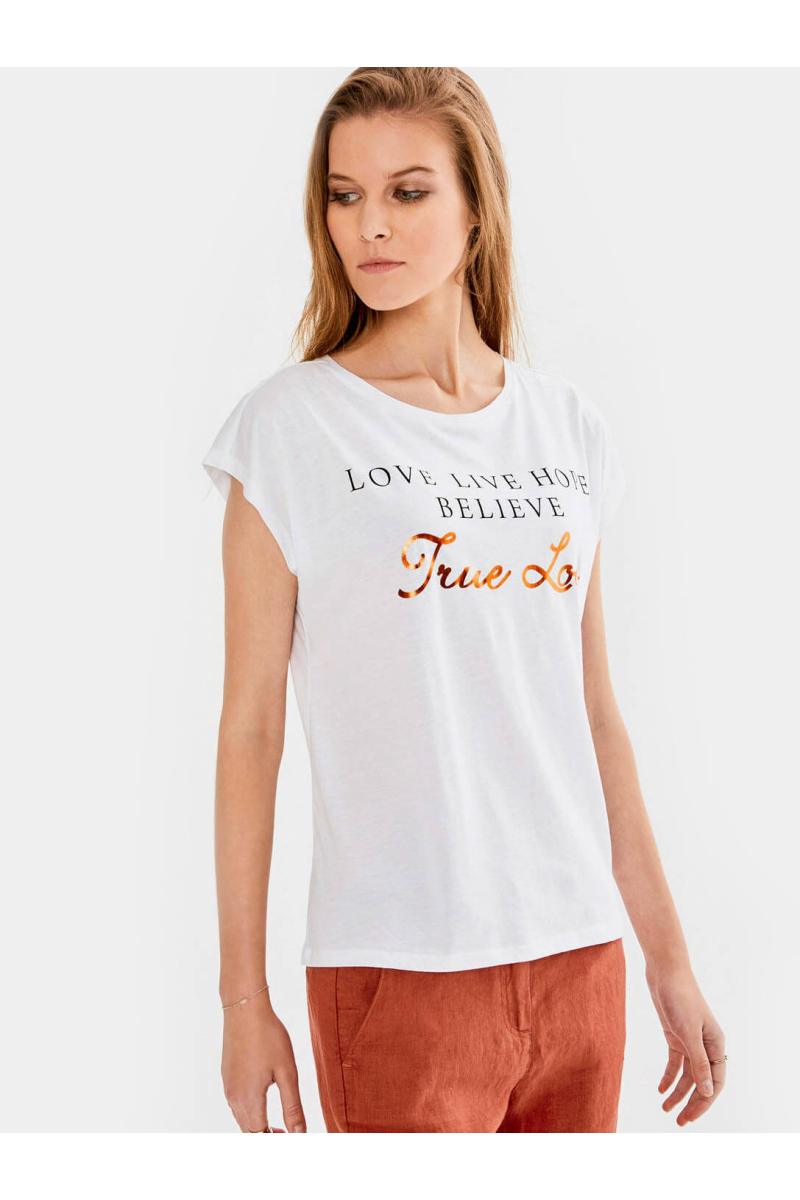 Дамска бяла блуза с надпис 601594 INDIGO Fashion