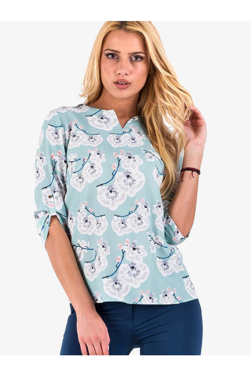 Дамска зелена блуза с флорален десен 30253 INDIGO Fashion