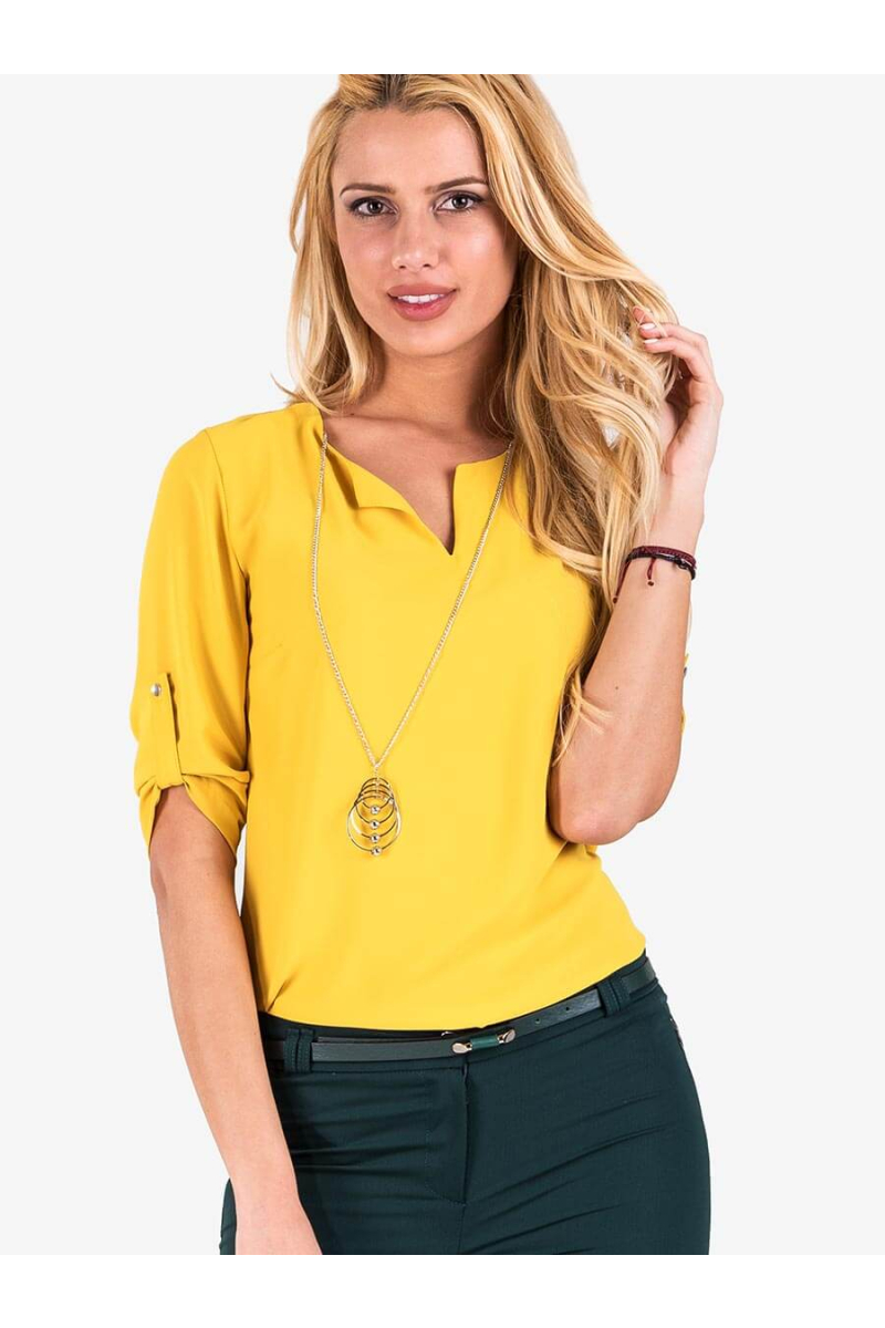 Елегантна дамска блуза с колие - цвят горчица 3852 INDIGO Fashion