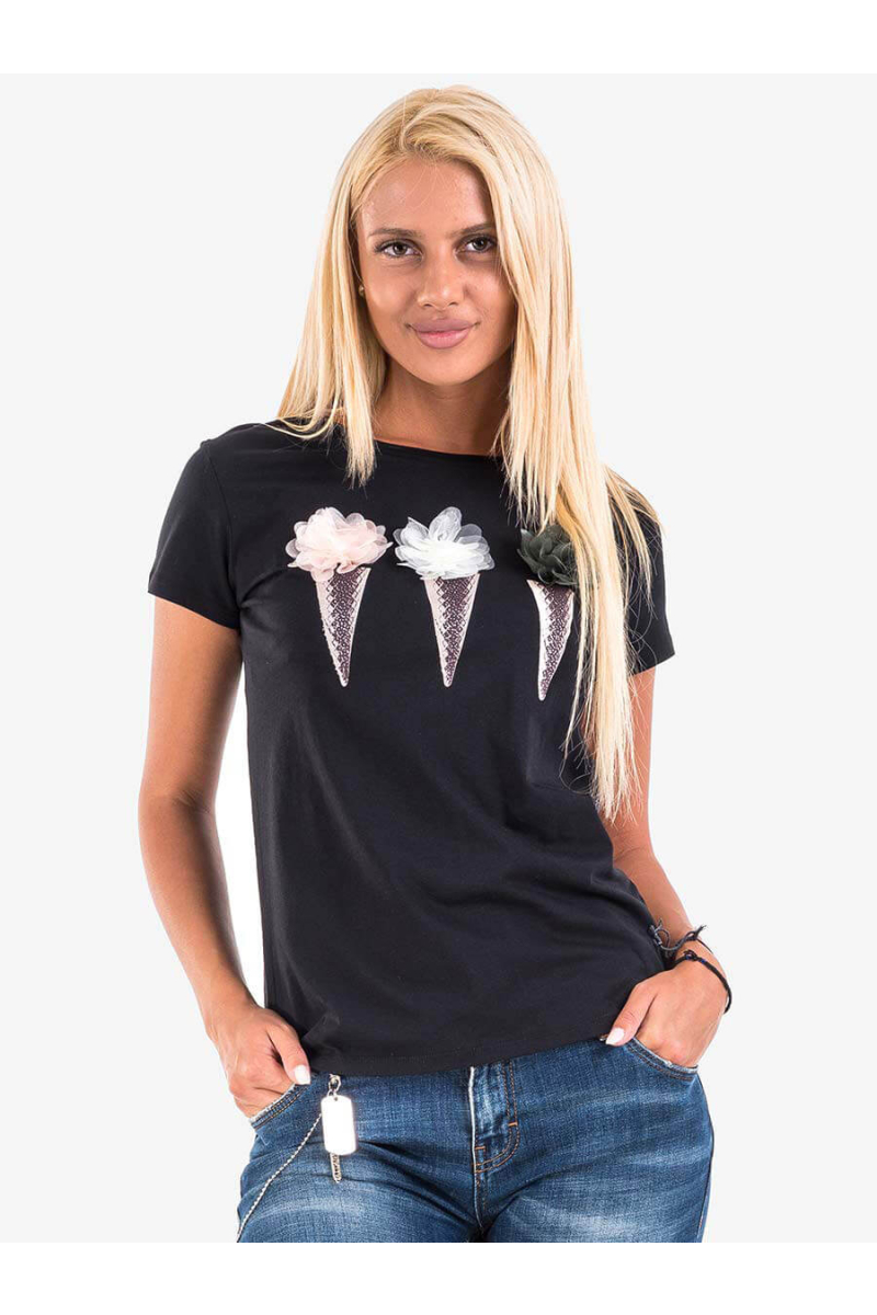 Черна памучна дамска блуза 601468 INDIGO Fashion