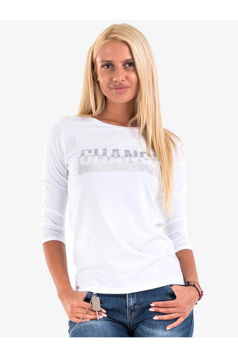 Дамска блуза с надпис и мъниста 6955 INDIGO Fashion