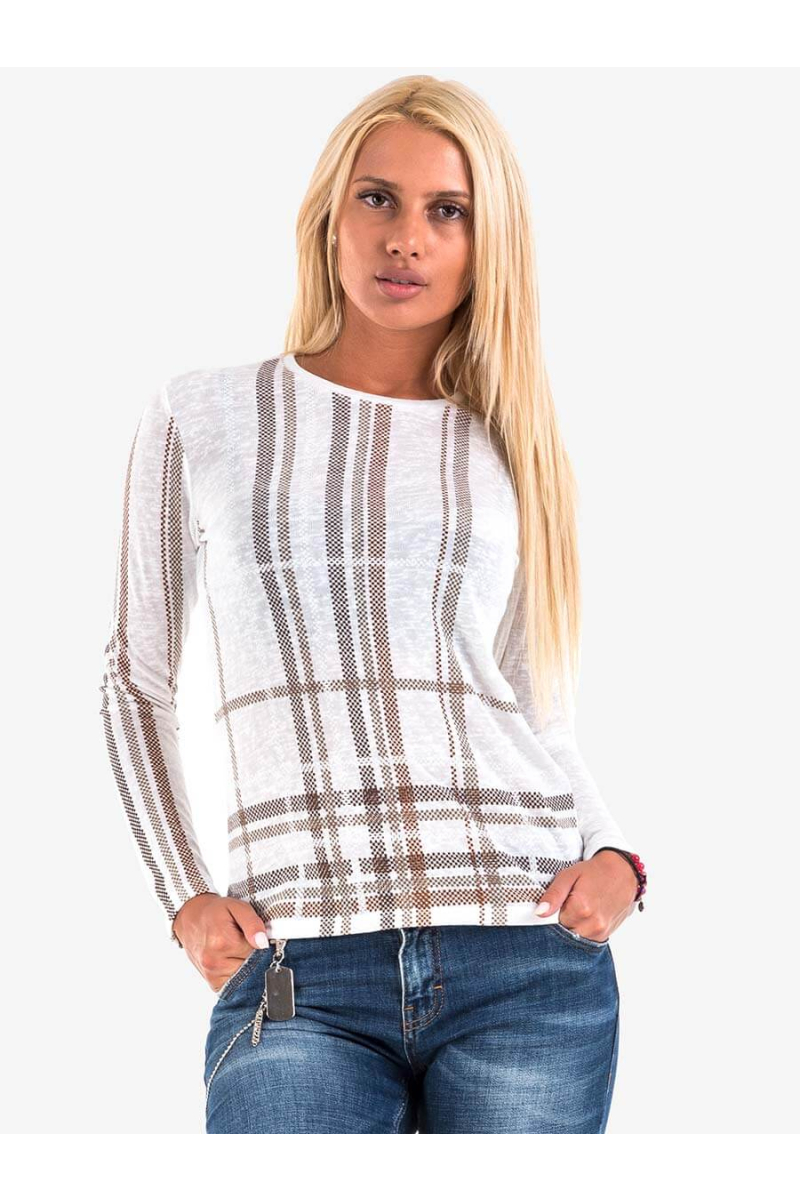  Дамска блуза на едро каре - екрю 601665 INDIGO Fashion