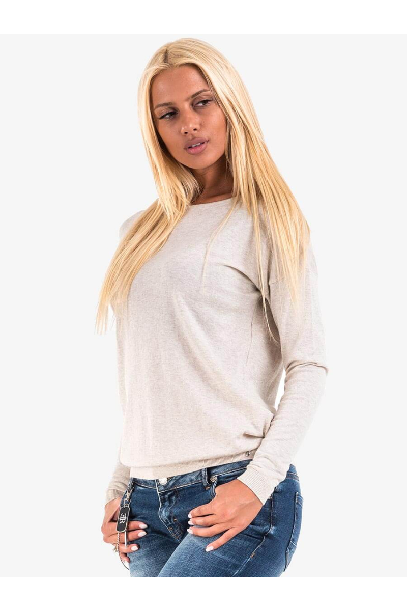 Дамска блуза с паднал ръкав - бежова 850617 INDIGO Fashion