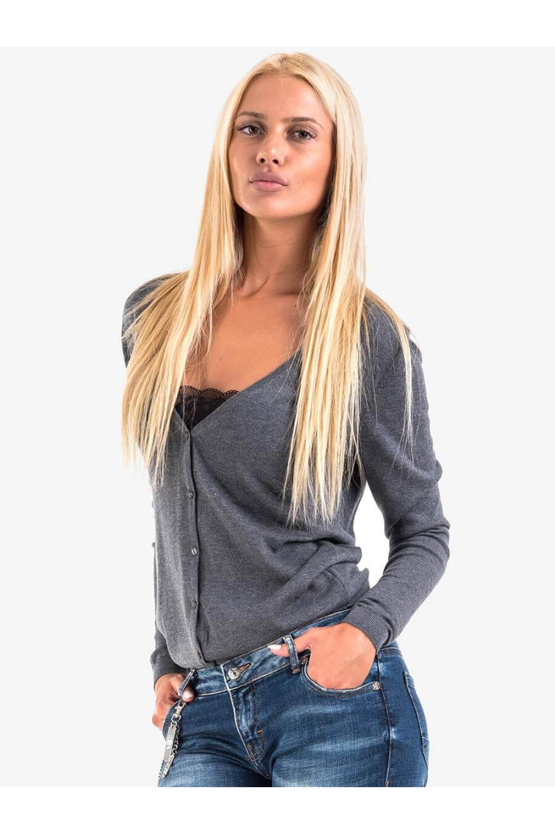 Едноцветна дамска жилетка - сива 850621 INDIGO Fashion