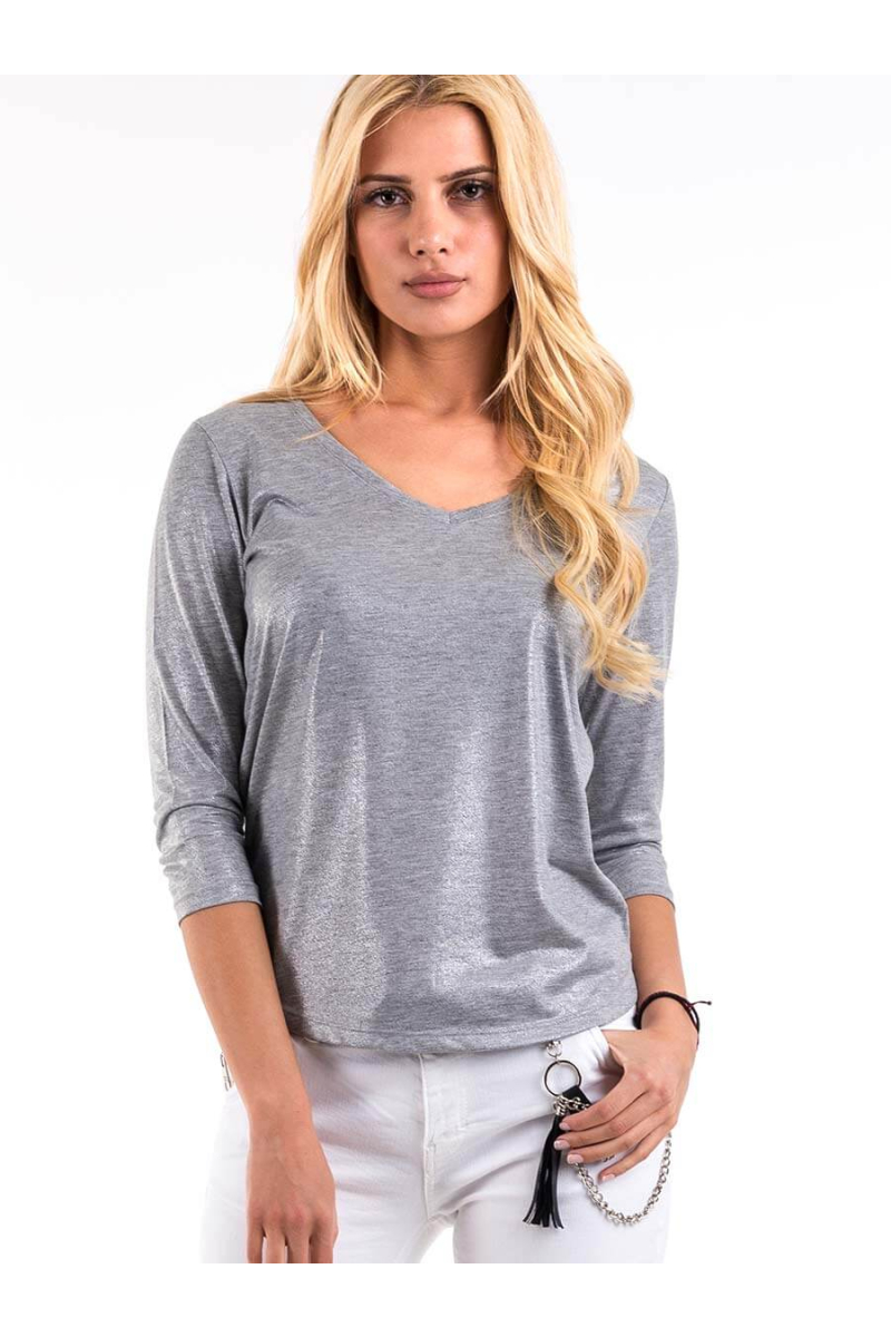 Лъскава дамска блуза - цвят светлосив 6460 INDIGO Fashion