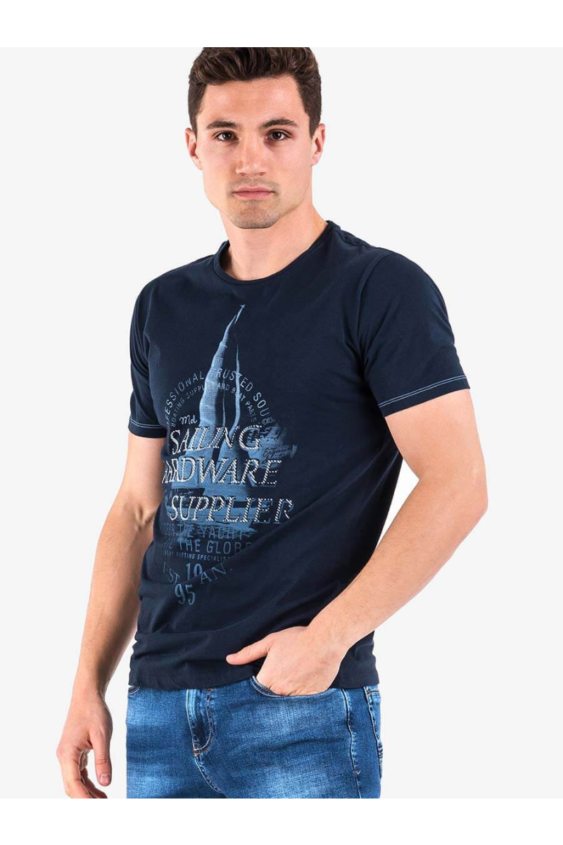 Тъмносиня мъжка тениска с щампа - големи размери B29708 INDIGO Fashion