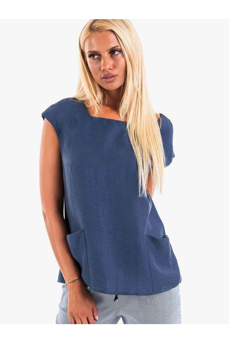 Ленена дамска блуза - тъмносиня 16273 INDIGO Fashion