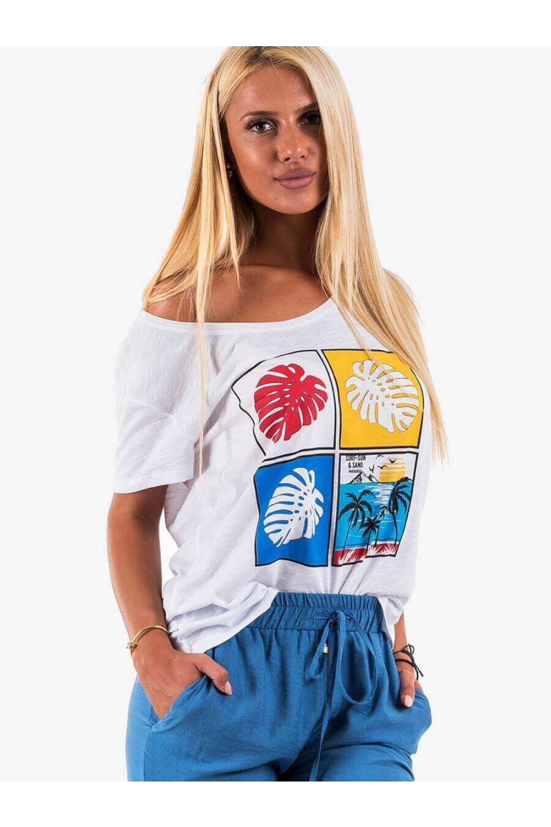 Дамска блуза с щампа - бяла 13630 INDIGO Fashion