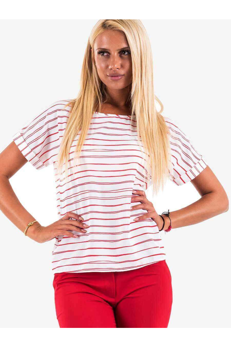 Дамска блуза на райе - червена 12821 INDIGO Fashion