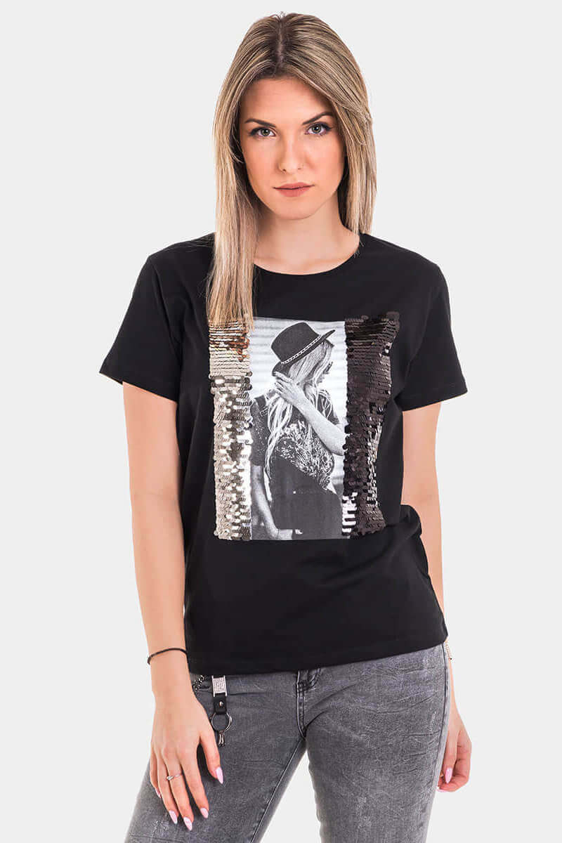 Черна дамска тениска 7238 INDIGO Fashion