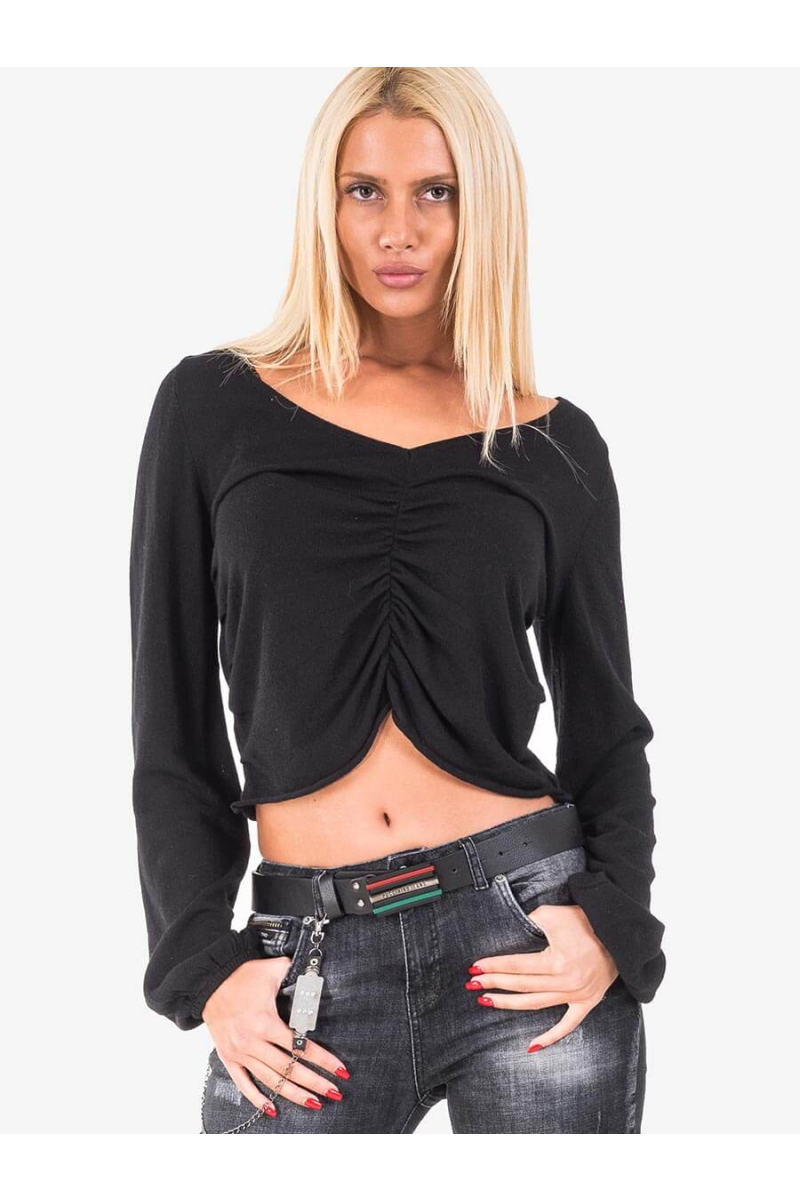 Къса черна дамска блуза 1778 INDIGO Fashion