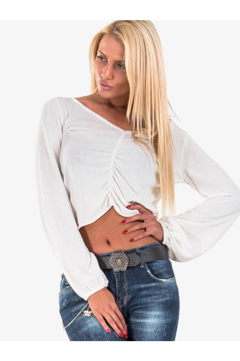 Къса бяла дамска блуза 1778 INDIGO Fashion