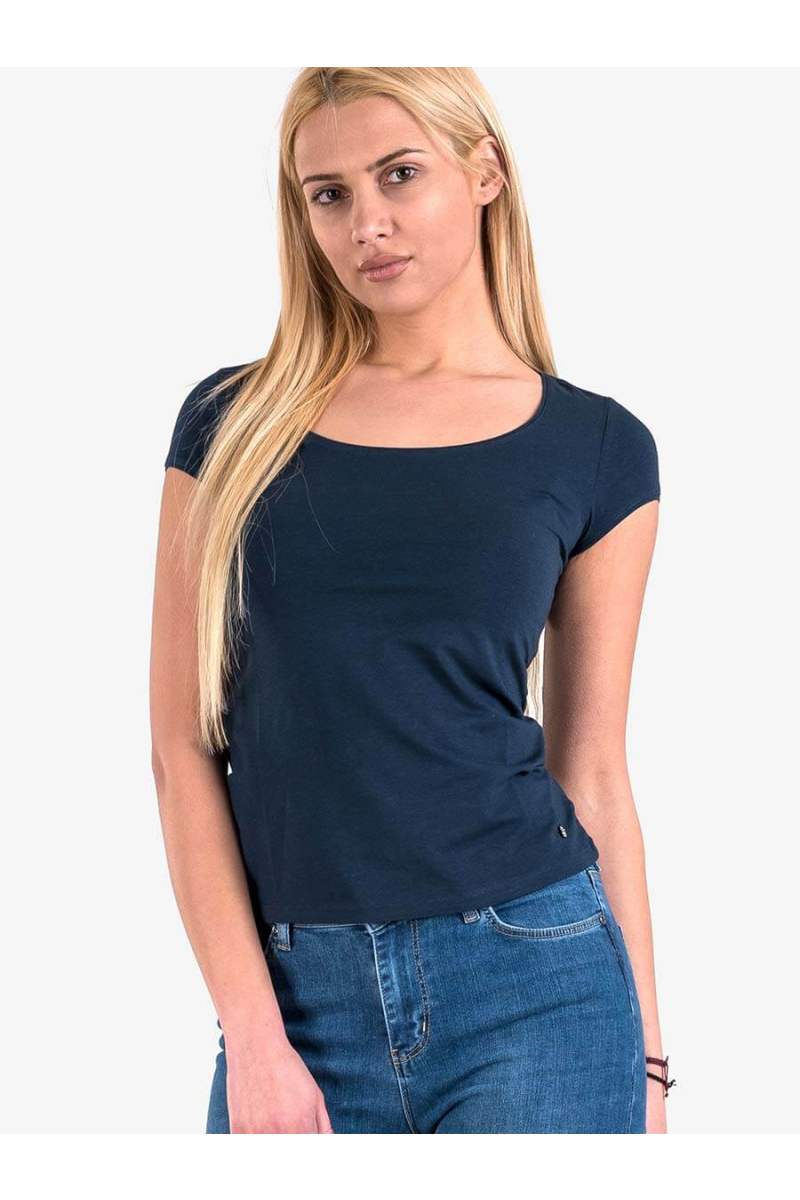 Дамска вталена блуза с овално деколте - тъмносиня 601472 INDIGO Fashion