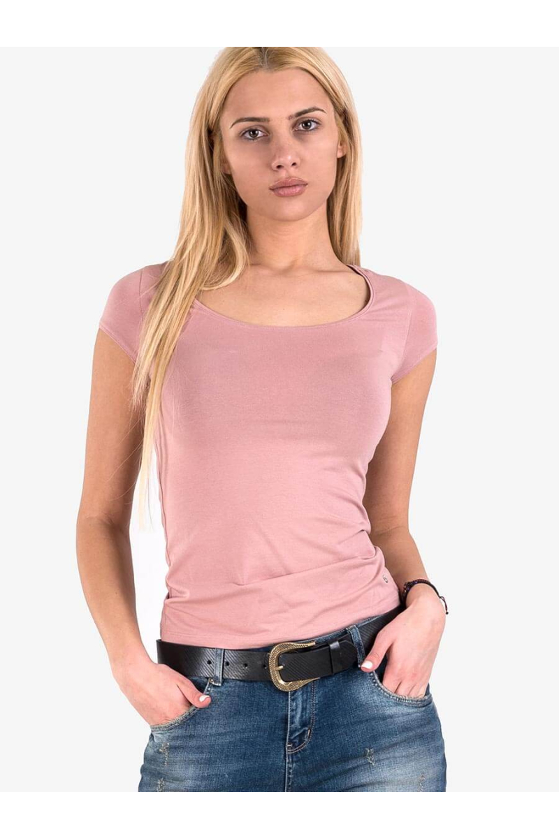 Дамска вталена блуза с овално деколте- пепел от рози 601472 INDIGO Fashion