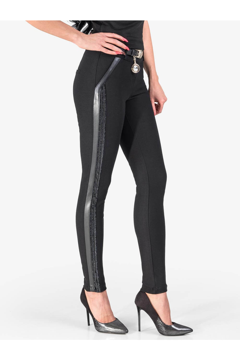 Дамски елегантен панталон със сребрист кант и колан 3214 INDIGO Fashion