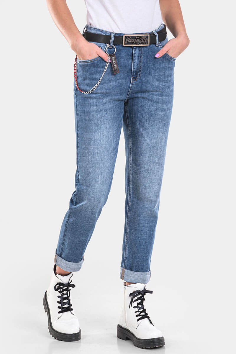 Бойфренд дамски дънки 6402-76 INDIGO Fashion