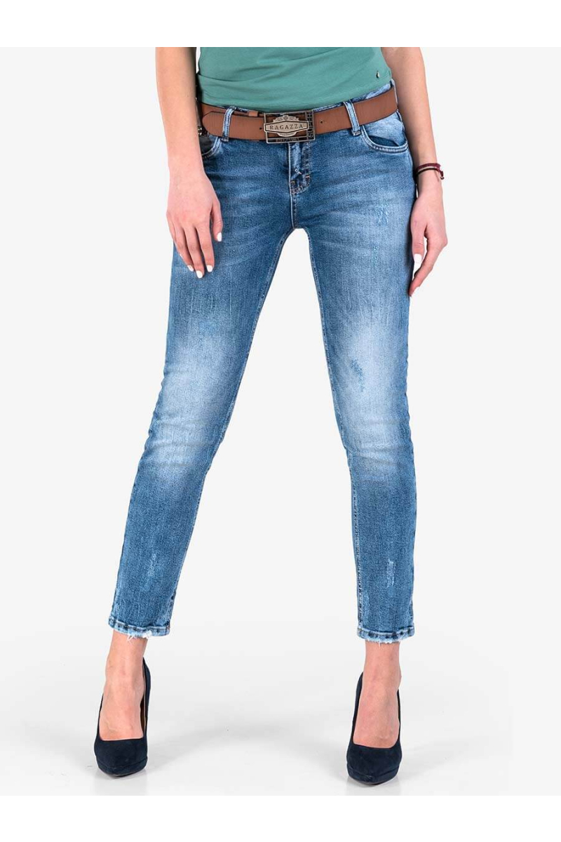 Дамски дънки бойфренд модел с колан - цвят деним 5713 INDIGO Fashion