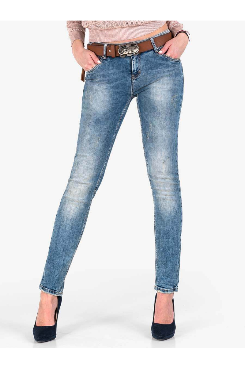 Дамски слим фит дънки с колан - цвят деним 5751 INDIGO Fashion