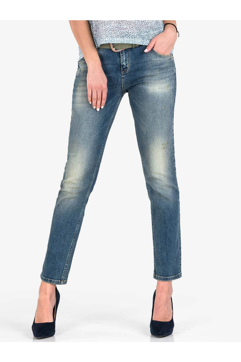 Дамски бойфренд дънси с колан и избелване 5237 INDIGO Fashion